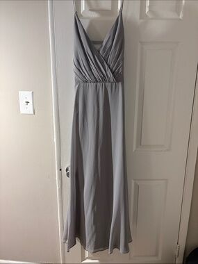 Gray Spaghetti-Strap V-Neck Bridesmaid Dress
